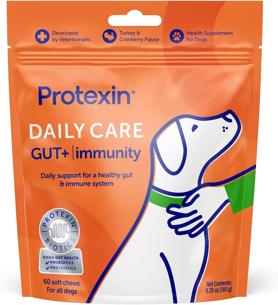 Protexin Daily Care Gut+ Immunity | 60 개 Chews, 터키, 크랜베리 맛 개 보충교재 | 개, 개 Postbiotics를 위한 프로바이오틱스