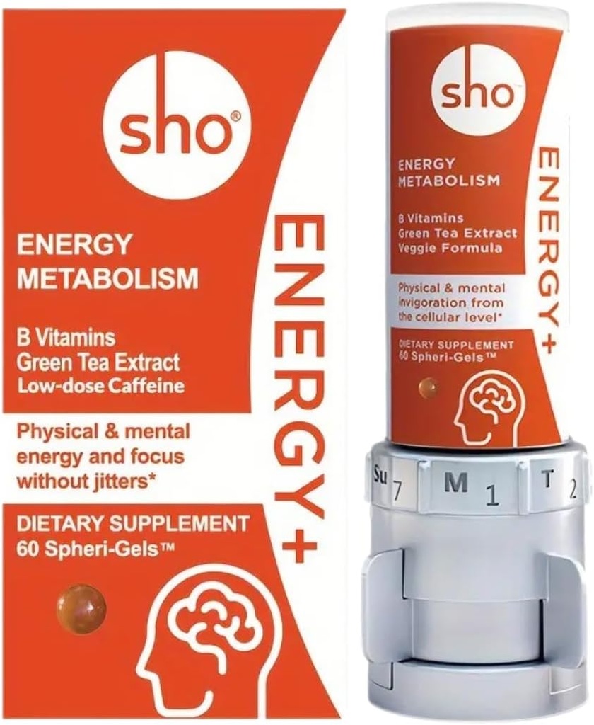 SHO Vegan Energy+ Focus 보충 키트 - Matcha Green Tea Extract, Methylated B Complex, 비타민 B 및 카페인 천연 에너지 부스터 Crash없이, 남성과 여성을위한 지터 - 60 알약 리필 병