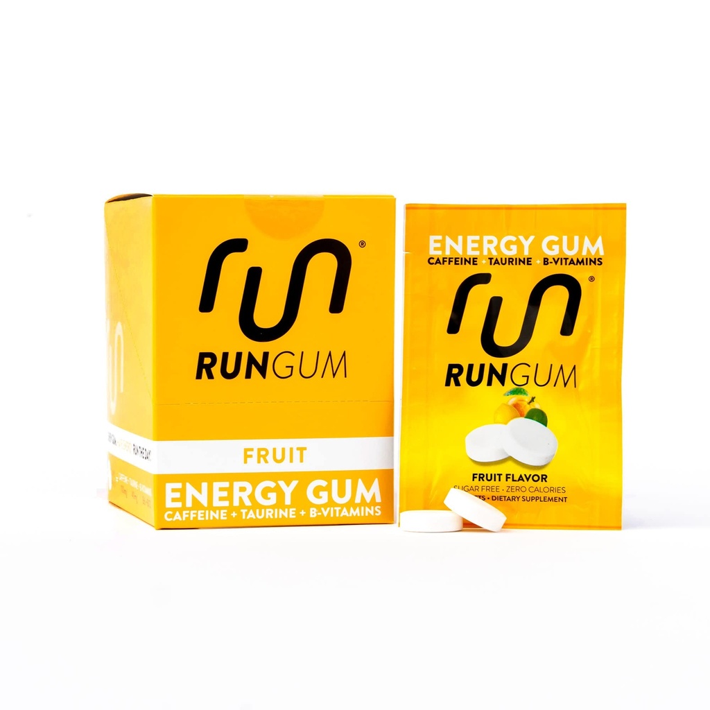 RUN GUM 과일 에너지 Chewing Gum 50mg 카페인 타우린 & 조각 당 B 비타민, 24 조각 (12의 포장) 설탕 무료, 영 칼로리, 아스파르 없음, 글루텐 무료