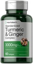 Horbäach Turmeric and Ginger Supplement 3000 mg | 60 Softgel 캡슐 | 검은 후추 추출물이있는 Turmeric Curcumin Complex | Non-GMO, 글루텐 무료