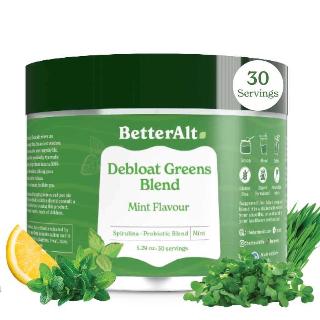 더 나은 Alt Greens 분말, Detox & Debloat 스파이루리나, Moringa 분말, Wheatgrass, Pre & Probiotics, Anti-oxidants, Mint 풍미, Maltodextrin, 30 서빙