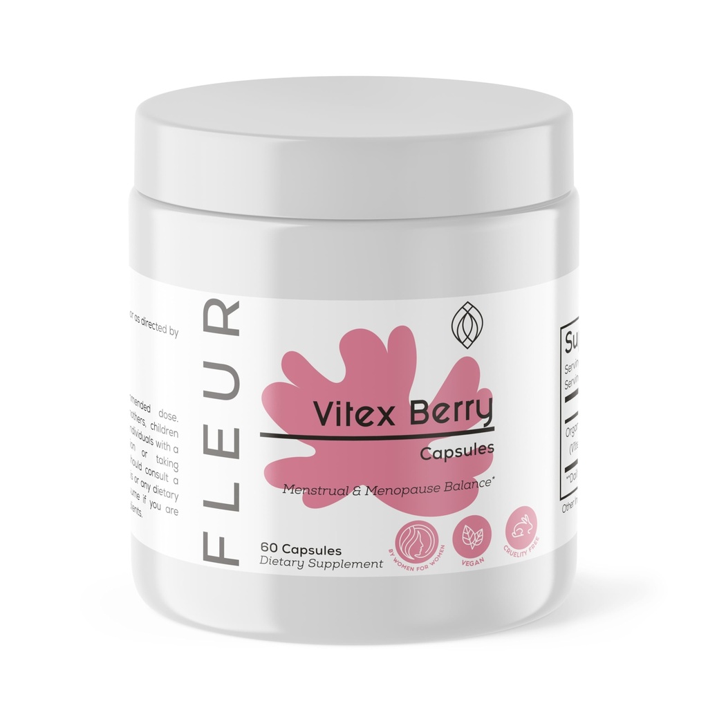 FLEUR Vitex 캡슐, 여성, PCOS 보충교재를 위한 호르몬 균형을 위한 Vitex Chasteberry는 Menstrual 주기 지원, Fertility & PMS 지원, 500mg, 60Ct를 위한 황체 호르몬 수준을 유지합니다