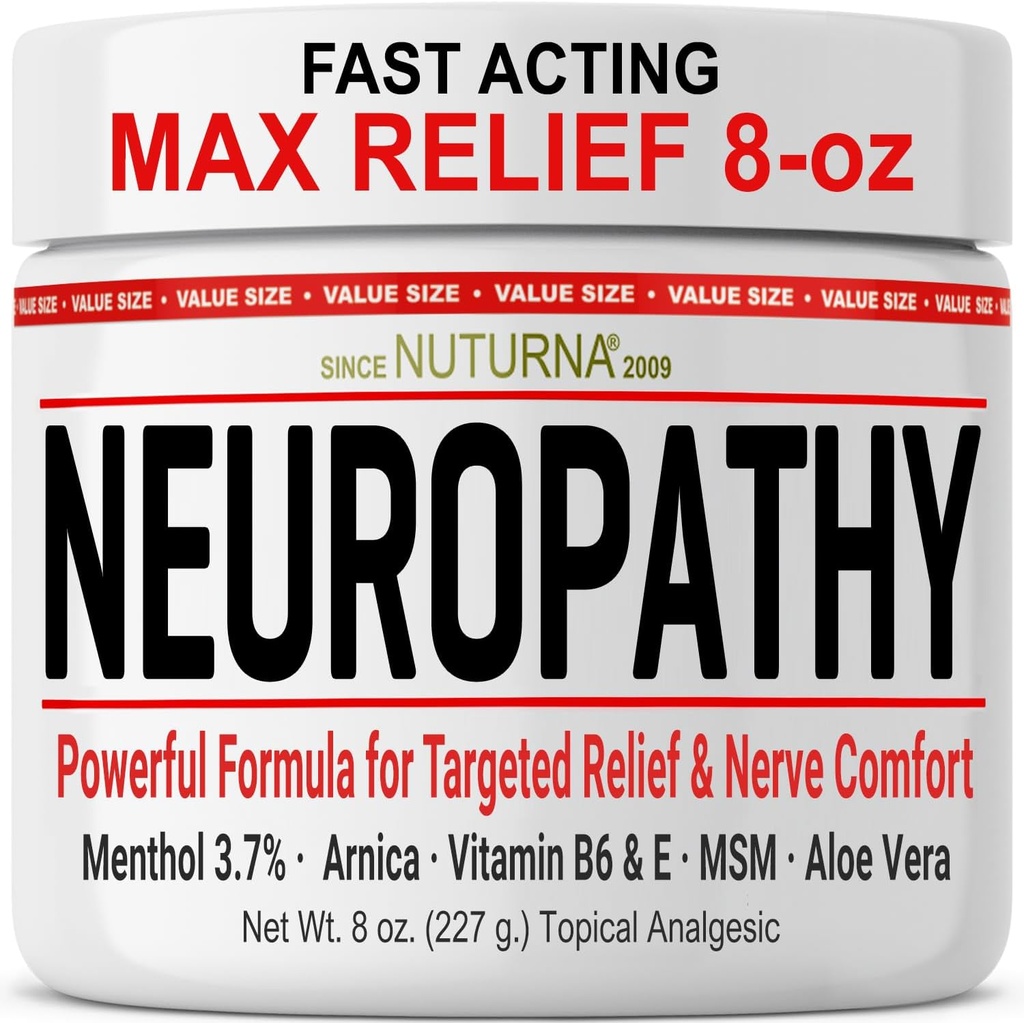 Neuropathy Nerve Relief Cream - 발 손 다리를 위한 빠른 행동 최대 기복 - 매우 힘 Menthol Arnica Aloe Vera MSM, Soothing 자연적인 Nerve 안락 기복, 최고 큰 8개 oz