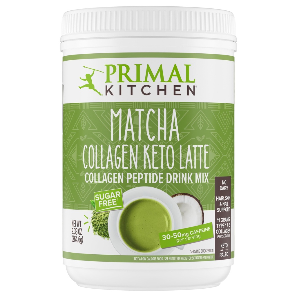 Primal 부엌 Matcha 교원질 Keto Latte 분말, 설탕 자유로운 교원질 펩티드, 9.33 온스