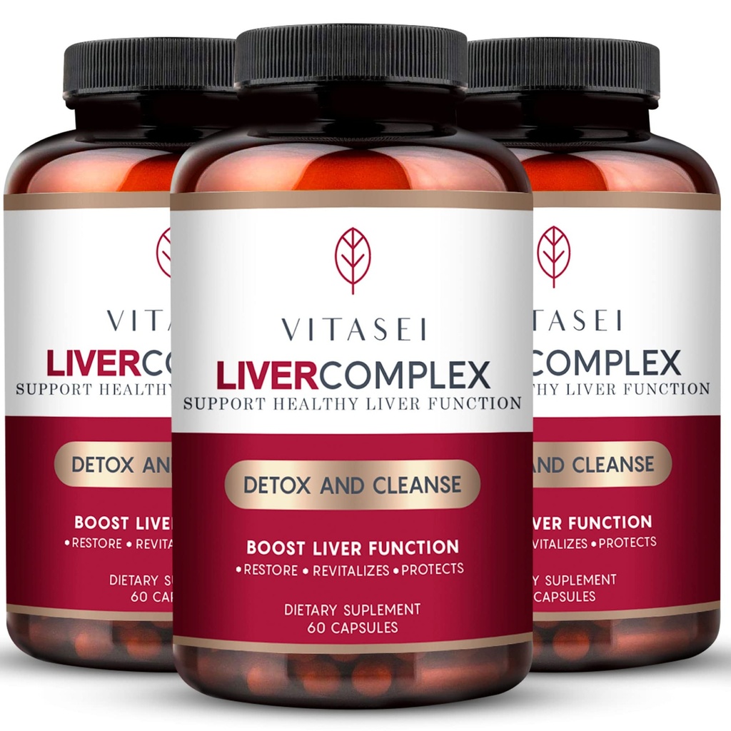 VITASEI Liver Cleanse Detox & Repair, Liver Complex W/Milk Thistle Extract, Garcinia, Curcumin C3, 지원 초본 보충, 여성 및 남성, 60 캡슐 (포장 3)