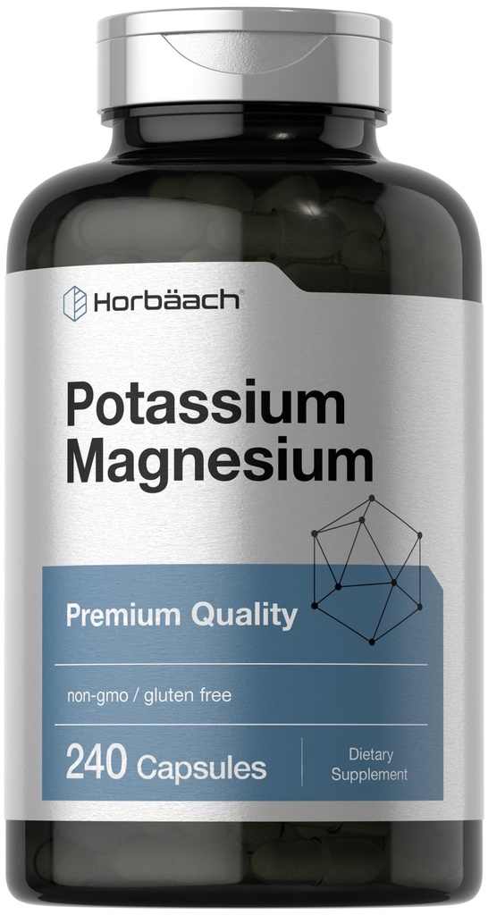 Horbäach Potassium 마그네슘 보충 | 240 캡슐 | 프리미엄 품질 | Non-GMO & 글루텐 프리