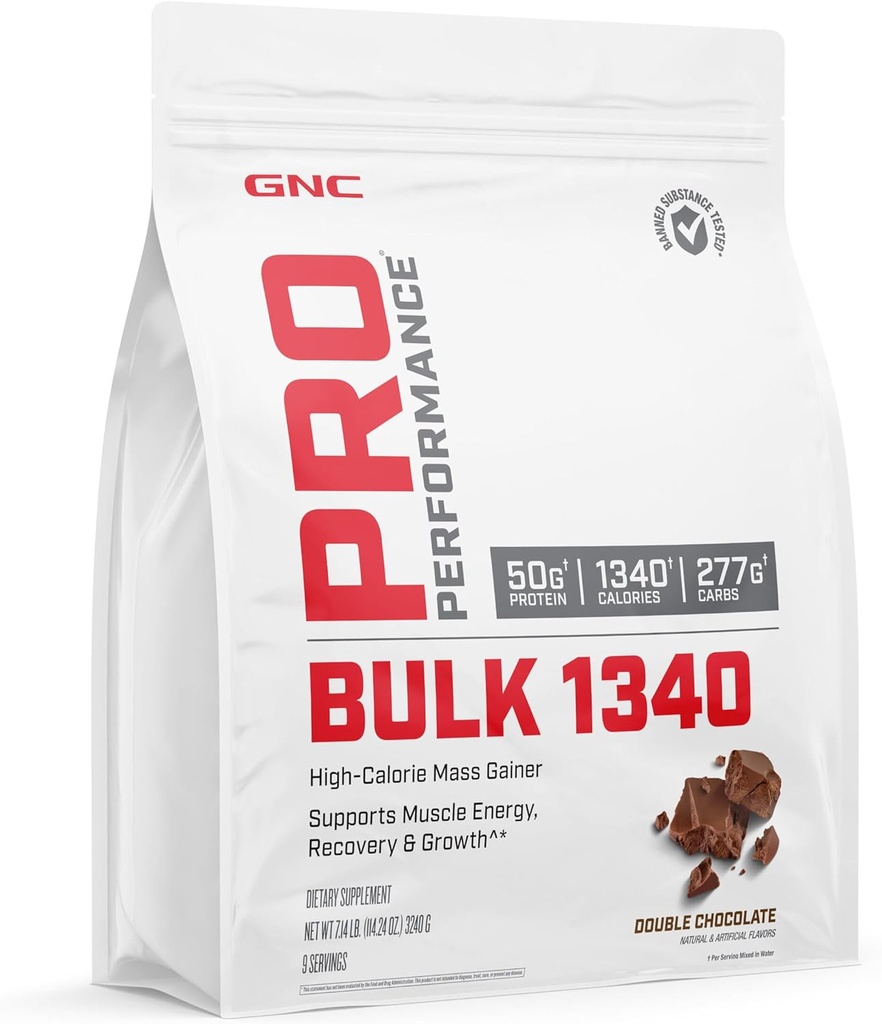 GNC 직업적인 성과 대량 1340 대량 게인더 단백질 분말, 50g의 글루텐 자유로운, Whey, Creatine, BCAA, 3rd 당 시험해, 근육 회복 & 성장, Micronutrients, 두 배 초콜렛, 9개의 서빙