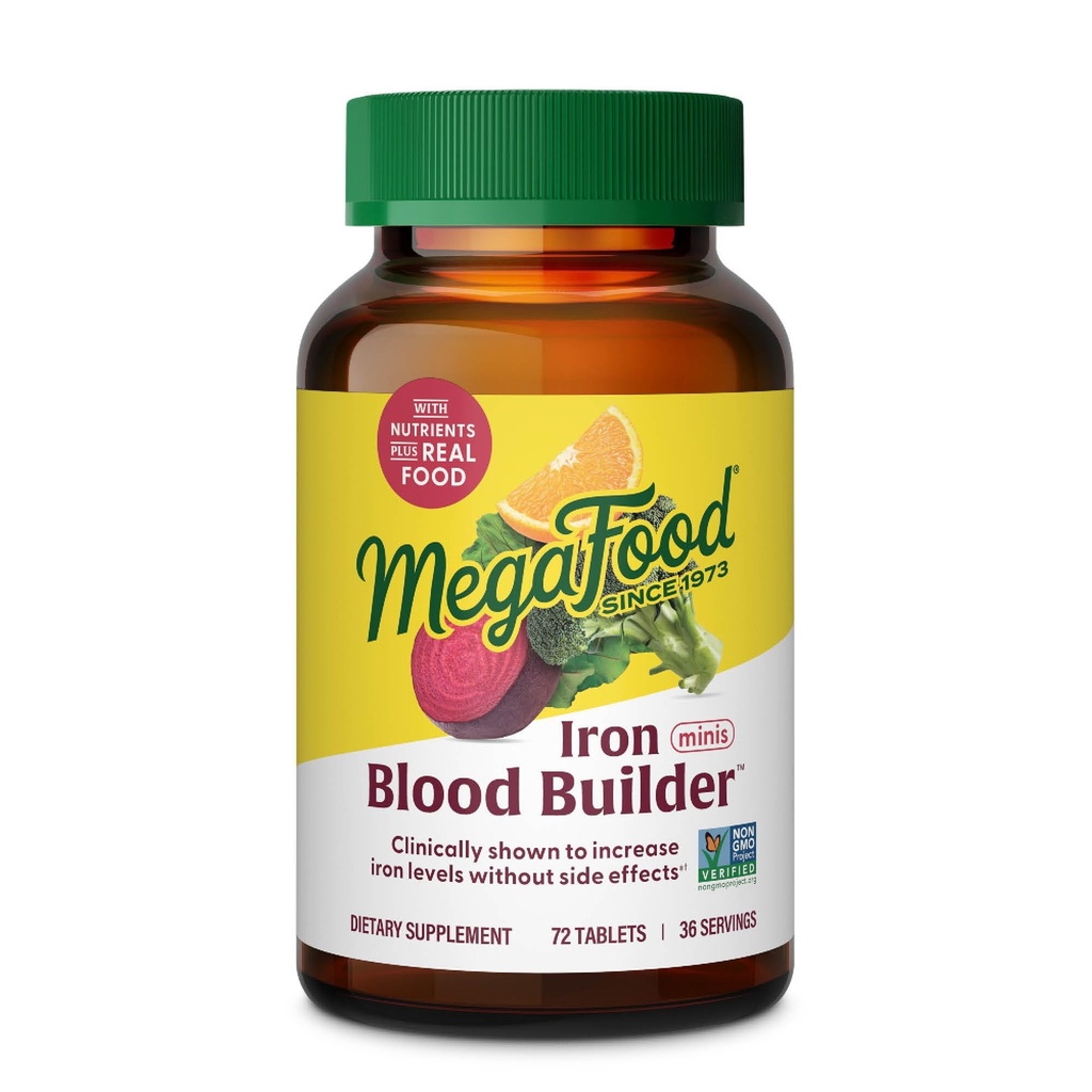 MegaFood Blood Builder Iron Supplement for Women & Men - 부작용없이 철 레벨을 늘리고 - 피로를 풀어 - 비타민 B12, Folic Acid & Vitamin C - Vegan - 72 Mini Tablets (36 서빙)