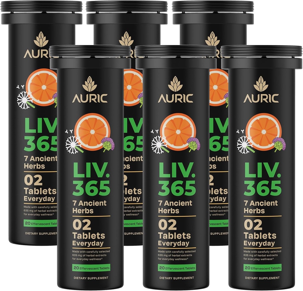 Auric Herbal Liver Support Supplement | 밀크 이틀(Silymarin), Turmeric, 마늘, 생강, 생강 건강 고급 데톡스 및 클렌징 포뮬러 | 120 정제 | 식물 기반 글루텐 프리
