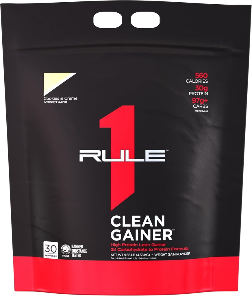 규칙 1 Clean Gainer - 560 칼로리, 30g의 풀 스펙트럼 단백질, 90g 캐럿 이상, 지방의 6g 미만 (30 서빙, 쿠키 및 크림)