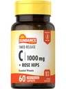 Sundance Vitamin C 1000mg with Rose Hips | 60의 코팅 모자 | Timed Release | 채식주의, 비 GMO 및 글루텐 무료 보충
