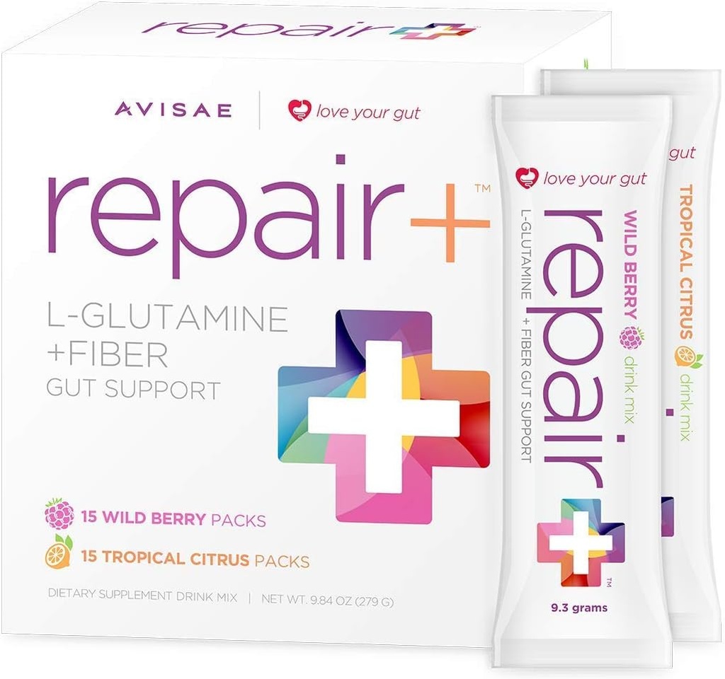 Repair+ l-glutamine + Fiber 30 스틱 팩 Love Your Gut! Avisae OptimALL 영양 Repair+ l 글루타민 + 섬유 음료