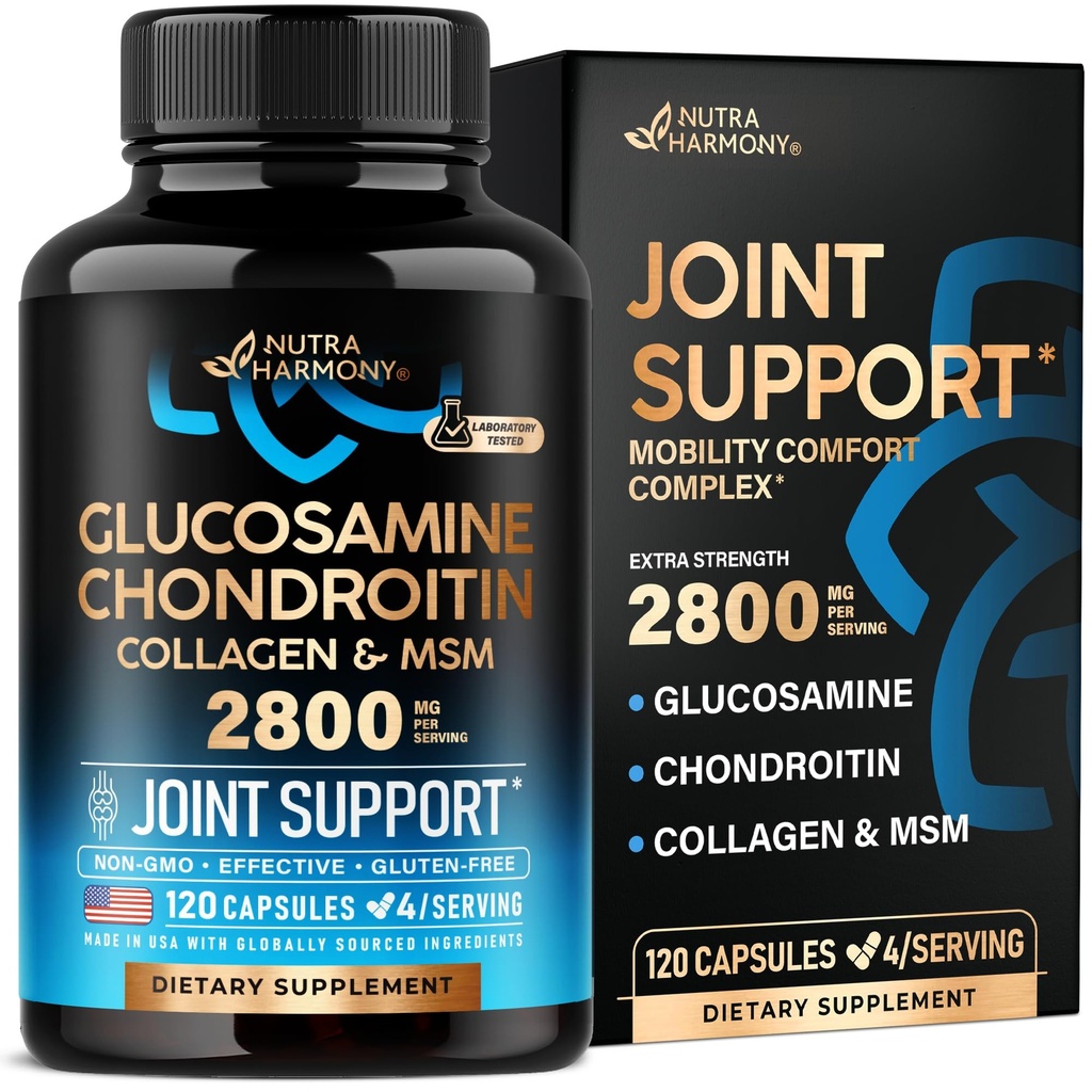 Glucosamine Chondroitin MSM Collagen | FSA HSA Eligible | 합동 지원 보충교재 2800 mg | 미국에서 만드는 | FSA는 제품 품목 | 융통성 영양 비타민 | 남자 & 여자를 위해, 120의 캡슐