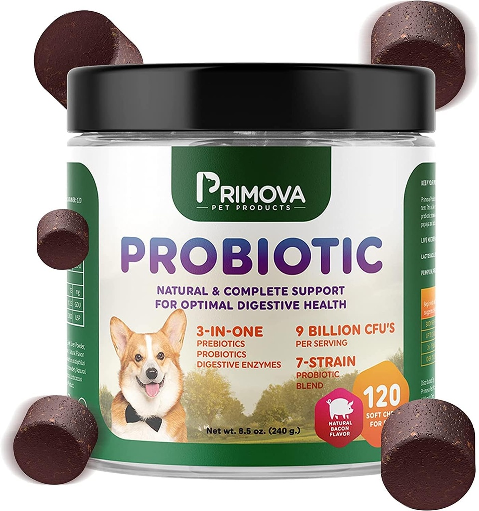 개 소화 효소에 대한 Probiotic Dog Chews - 개 Diarrhea & 자연 알레르기 완화 - 강아지 Probiotic Chews - 개 알레르기 Chews - 120 Chews 팩