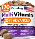 Dog Multivitamin Chewable - Glucosamine - 170 Chews - Hip & Joint, Pet Immune Support, Skin & Coat, Gut & Heart Health - 수석 및 강아지 Multivitamin 애완 동물 보충 교재