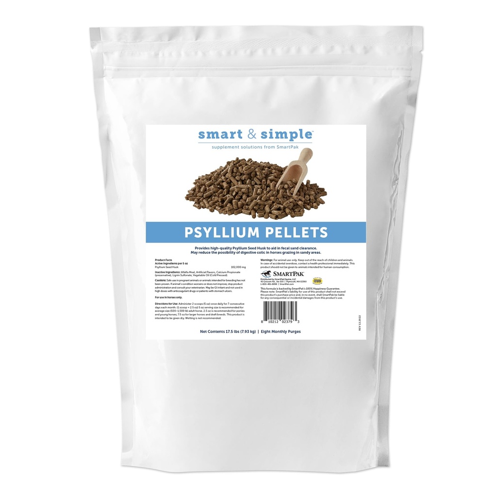 Smart & Simple Psyllium Pellets for Horses | 사료용 심스크 섬유 보충 교재 | Apple-Banana 맛 | 8 월간 퍼지 | 17.5 lb Bag