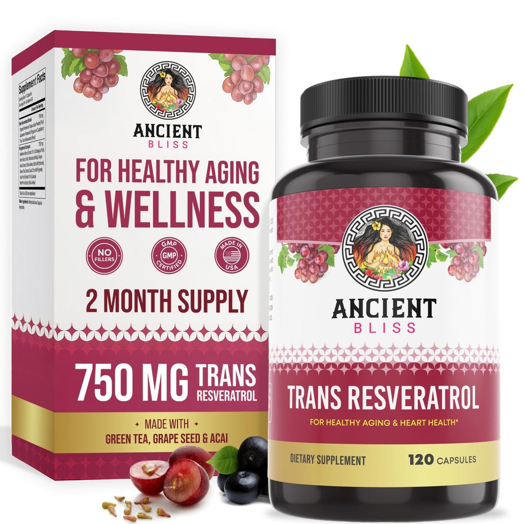 고대 Bliss Resveratrol 강력한 산화 방지제는 녹차, 남자 & 여자를 위한 건강한 시효를 위한 포도씨 추출물을 가진 보충교재를 보충합니다