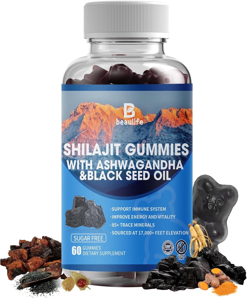 Shilajit Gummies, Shilajit, 수지, 85 + 추적 무기물, Fulvic 산, Phytonutrients, 비타민 C, D, B12, Ashwagandha, Chaga Mushroom, Turmeric, 에너지, 면역 지원
