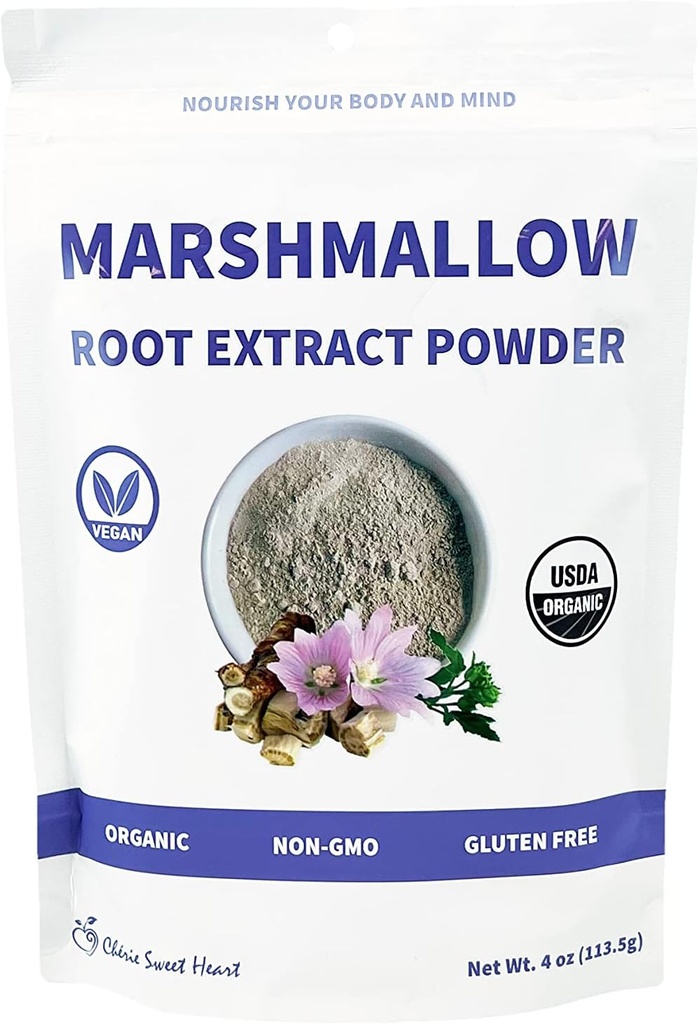 Chérie Sweet Heart USDA 유기 Marshmallow 뿌리 분말, 필러 무료, 전통 사용, GMO 없음, 비건 친절, 4 온스