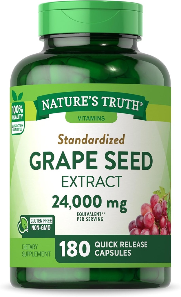 Nature's Truth Grape Seed Extract 24,000 mg | 180 캡슐 | 표준화 된 보충교재 | Non-GMO 및 글루텐 프리 포뮬러