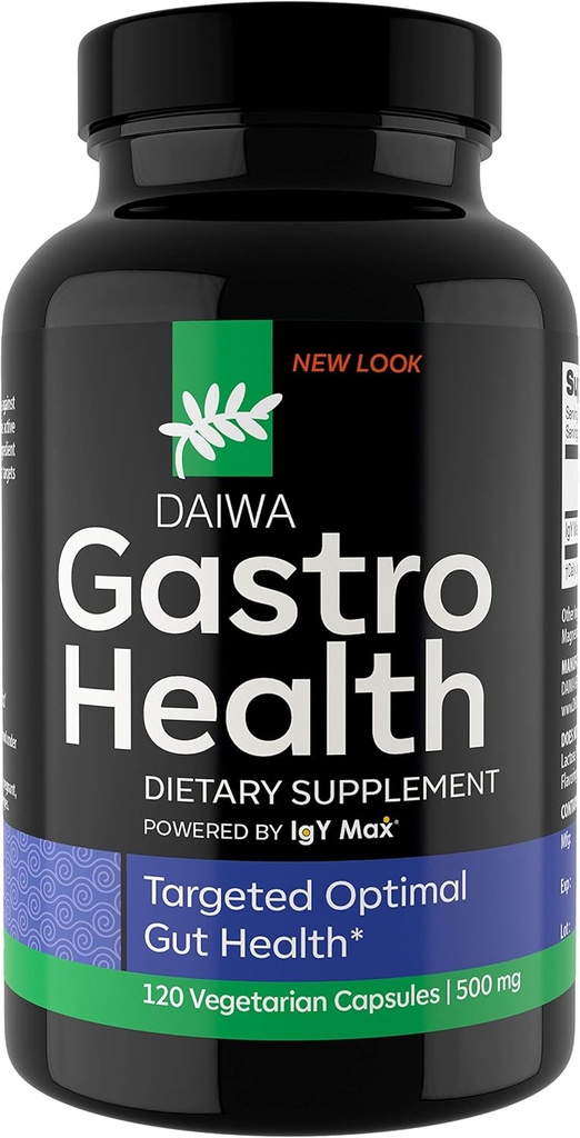 Daiwa Gastro Health - 소화 및 면역 지원을위한 자연 소화 보조 보조 보조 보조 보조 보조 보조 보조 보조제 - IgY Max에 의해 구동 - Gut 건강 지원을위한 소화 보충, 120 조사