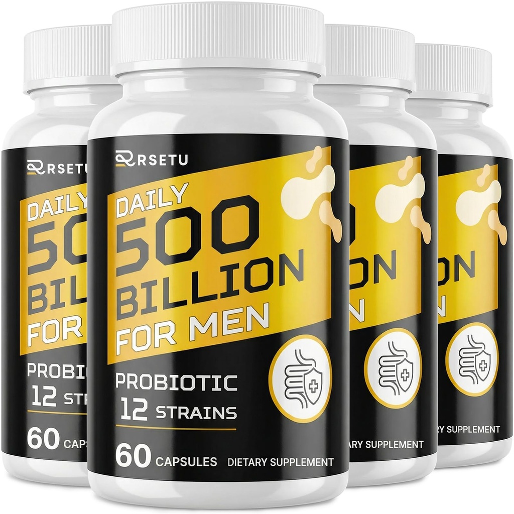 남자, 500 억 CFUs & 12 딸기, Goji, Digestive Health, Gut, Bloating & Gas, Immune, Energy Support, 120 일 공급을위한 Probiotics