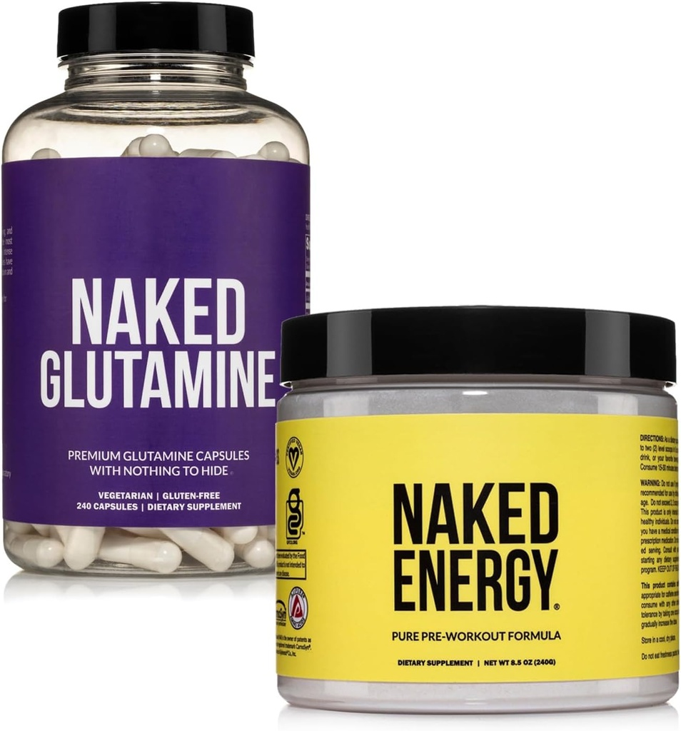 NAKED Vegan Energizing 근육 회복 뭉치 Unflavored 에너지와 240 L 글루타민 캡슐, 1000mg