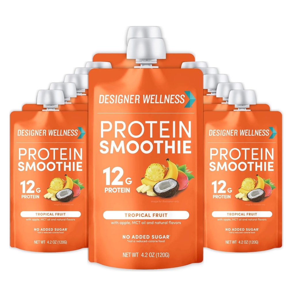 디자이너 Wellness Protein Smoothie, Real Fruit, 12g Protein, Low Carb, Zero는 설탕, 글루텐 프리, 비 GMO, 인공 색소 또는 향료, 열대성, 12 카운트를 추가했습니다.