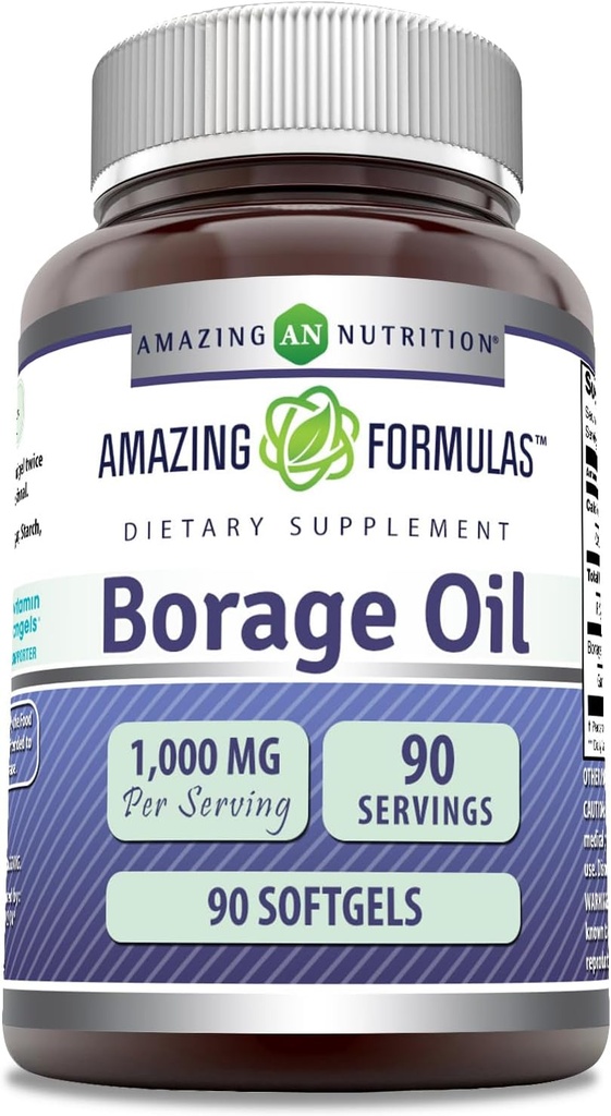 Amazing Formulas Borage Oil Supplement | 2000 Mg Per 서빙 | Softgel | Non-GMO | 글루텐 프리 | 미국 (1 팩, 90 개)