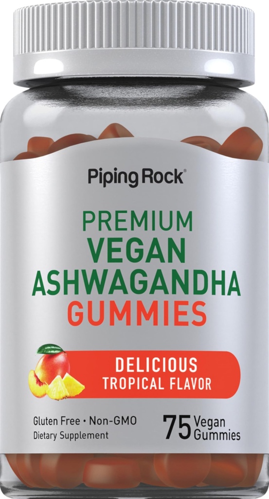 Piping Rock Ashwagandha Gummies Supplement | 75 개 | 여성 및 남성 | 열대 맛 | Vegan Formula | Non-GMO, 글루텐 프리
