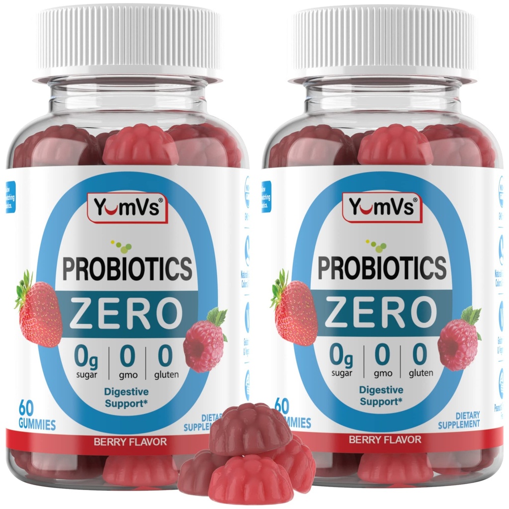 YUM-V'S - 소화 건강을위한 Zero Sugar Probiotic Gummies - 여성, 남성 및 어린이를위한 Sugar Free Probiotics - 성인 및 어린이를위한 Gut Health Probiotic Gummies (60 개)