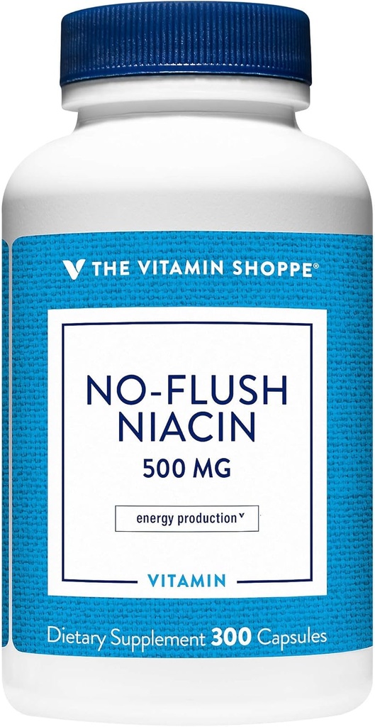 비타민 Shoppe No Flush Niacin 500MG, 정상적인 범위 내의 Cholesterol 수준 이미, 지원 Metabolism & 에너지 생산, 한 번 매일 (300 캡슐)