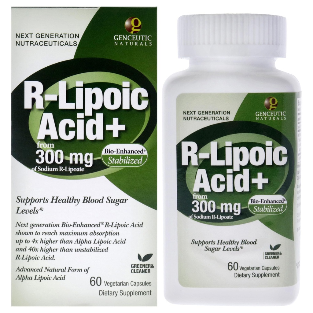 Genceutic Naturals R-Lipoic Acid Dietary Supplement | 채식주의 | Vegan | 글루텐 프리 | 비 GMO | 300mg (60 캡슐) | 싱글 카운트