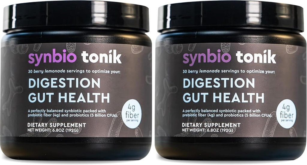 Synbio Tonik Prebiotics와 Probiotics Powder | Berry Lemonade | 소화 건강에 대한 프로바이오틱스 | 일일 보충 | 소화 및 보렐 모션 개선 | Boost Energy and Clarity | 2 Tubs