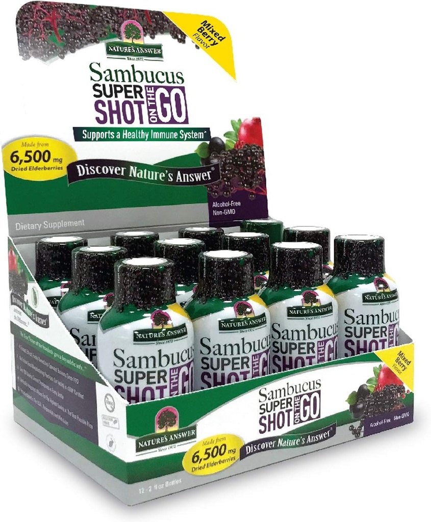 자연의 답변 Sambucus Immune 여행 샷 (12 팩) Elderberry는 이동에. 2oz. 알콜 자유로운 비 GMO Sambucus 검정 Elderberry 비행기 여행 탄