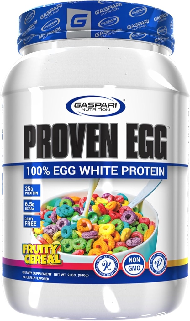 Gaspari Nutrition Proven Egg, Fruity Cereal, 100 % 계란 흰 단백질, 25g Protein, Keto Friendly, Dairy 및 Lactose 무료, Soy Free (2 파운드, 과일 곡물)