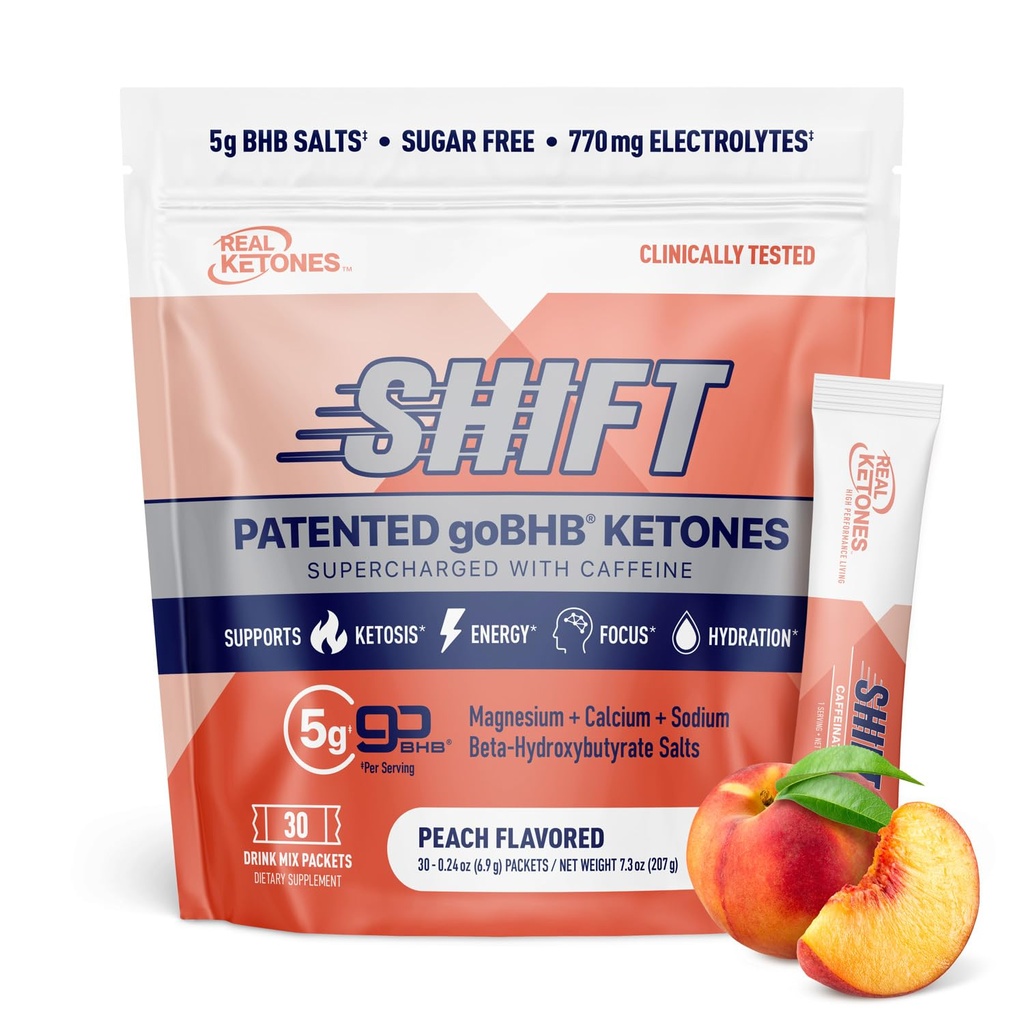Real Ketones BHB Exogenous Ketones 음료 혼합 Packets Keto Electrolytes Powder Packets 4 주요 빠른 Electrolytes Plus Hydrating 특허 Keto BHB - 30 카운트 복숭아 카페
