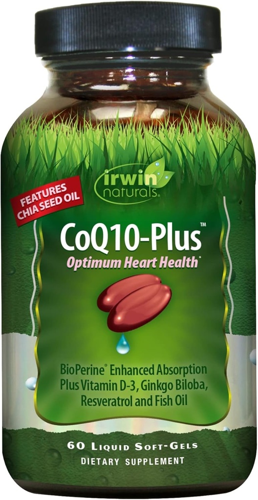 Irwin Naturals CoQ10-Plus 최적 심장 건강, Chia Seed Oil, 60 액체 Soft-Gels와 향상된 흡수