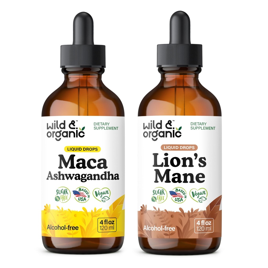 야생 & 유기농 마카 Ashwagandha Tincture 4 fl oz & Lion's Mane Tincture 4 fl oz
