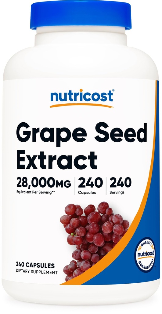 Nutricost 포도 씨앗 추출물 28,000mg, 240 캡슐 - Non-GMO, 글루텐 무료, 채식 친화적 인