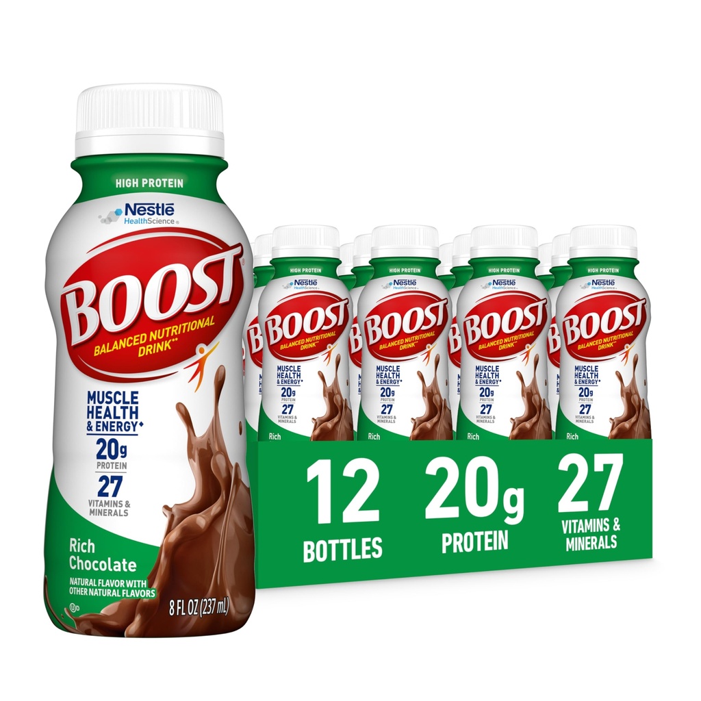 BOOST 높은 단백질 음료 균형 영양 음료, 리치 초콜릿, 8 FL OZ (12 팩) 준비