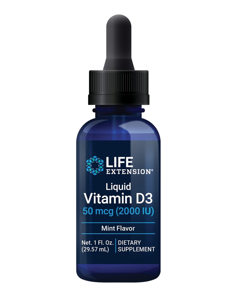 생활 연장 액체 비타민 D3 (분), 50 mcg (2000 IU), 면역 체계 지원, 뼈 건강, 전체 바디 건강, 맛있은 Peppermint 풍미, 글루텐 자유로운, 비 GMO, 29.57 ml