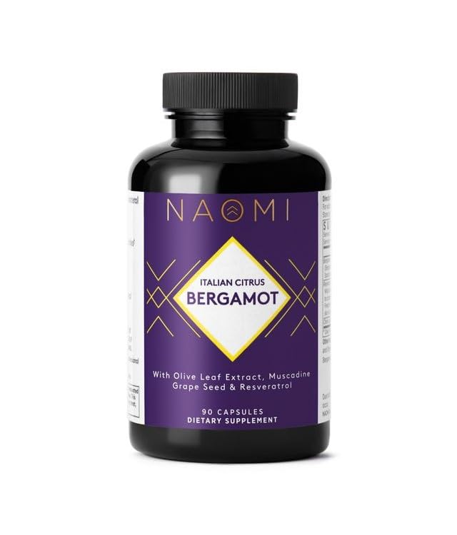 NAOMI 이탈리아 Citrus Bergamot 500mg + Resveratrol, 상-Winning Cardiologist Dvlpd, 지원 정상 콜레스테롤 & 건강한 세포질 기능, 7 키 폴리페놀, Resveratrol & 올리브 리프, 90 일 공급