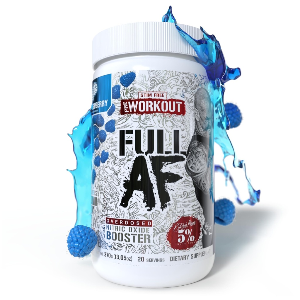 5% 영양 FullAF 전 운동 | 생맥주 무료 | L-Citrulline, L-Taurine, Nitrosigine, GlycerSize | 13.05 oz (블루 라즈베리)