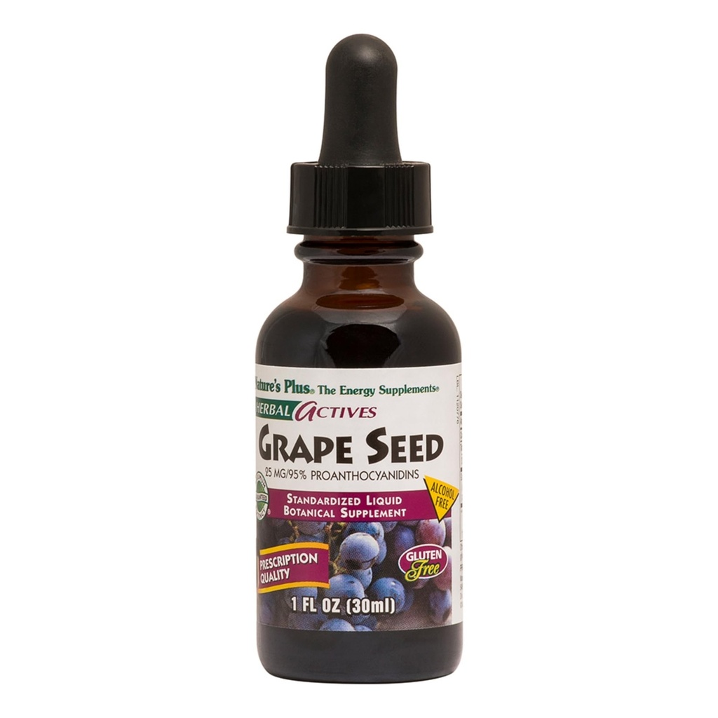 자연 플러스 초본 활성 포도 씨앗 25 mg 액체 현탁액 - Vegan Drops, 1 fl oz - 채식주의, 글루텐 - 무료 30 서빙
