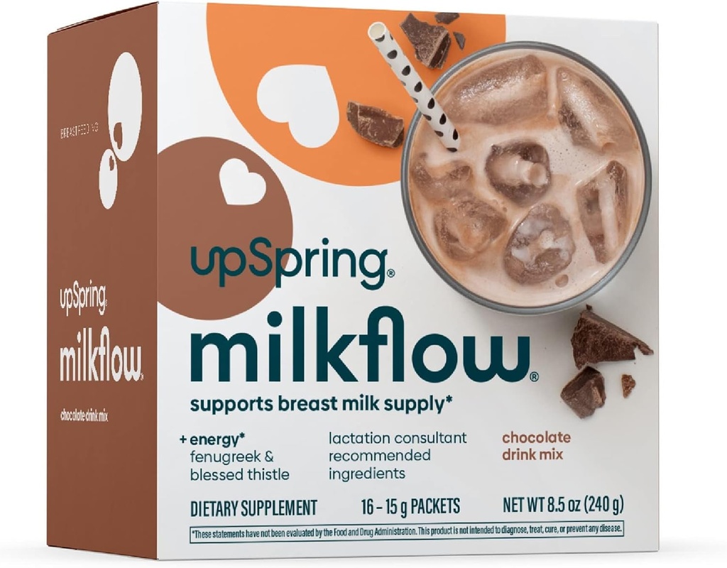 UpSpring Milkflow 에너지 Breastfeeding 보충 음료는 Fenugreek, 초콜렛 풍미, 지원 Breast 우유 공급 및 B 비타민, 16 음료 혼합에 Lactation 보충교재,