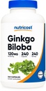 Nutricost Ginkgo Biloba 120mg, 240 캡슐 - 추가 강도 Ginkgo Biloba 추출물 - 글루텐 무료 및 비 GMO