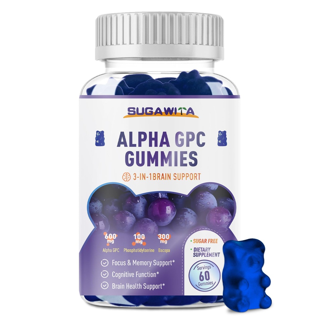 알파 GPC 콜린 Gummies 600mg 포스파티딜 세린 & Bacopa - 기억, 초점 & 장기 Cognitive 건강 - 설탕 자유로운, 자연적인 공식, 60 조사를 위한 3에서 1 뇌 지원