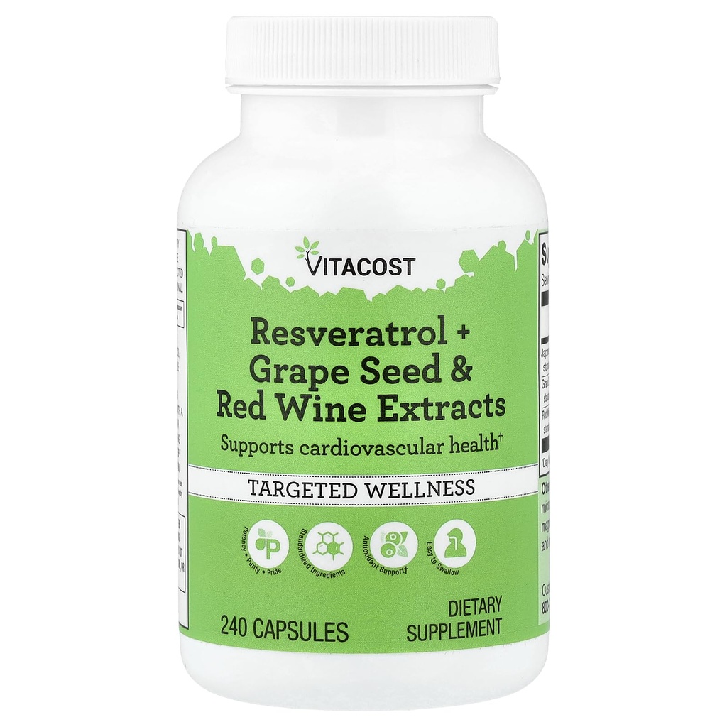 Vitacost Resveratrol + 포도 씨앗 & 레드 와인 추출 -- 240 캡슐