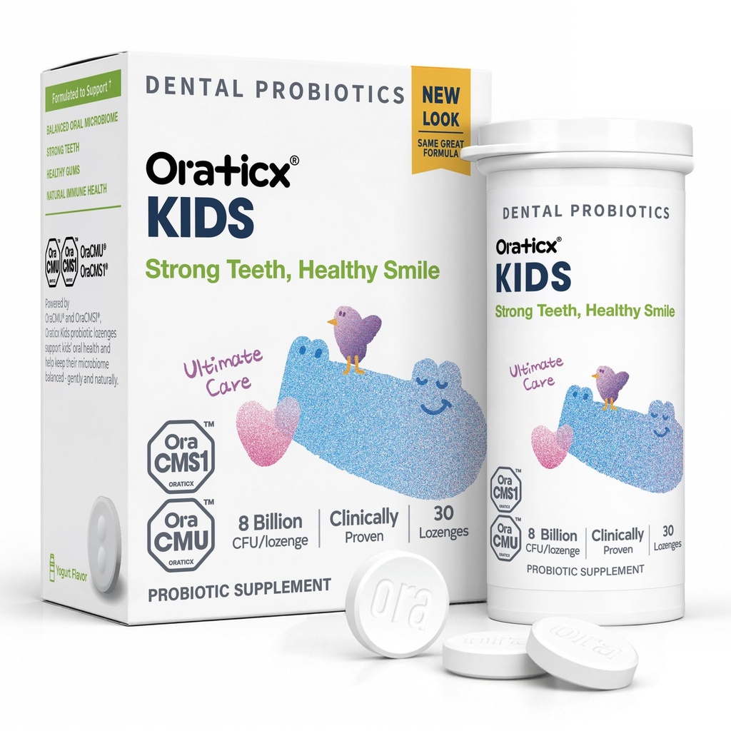 OraTicx Kids Anti-Cavity + Healthy Teeth and Gums, 구강 건강을위한 8 억 CFU Probiotics, 요구르트 맛 1-PK